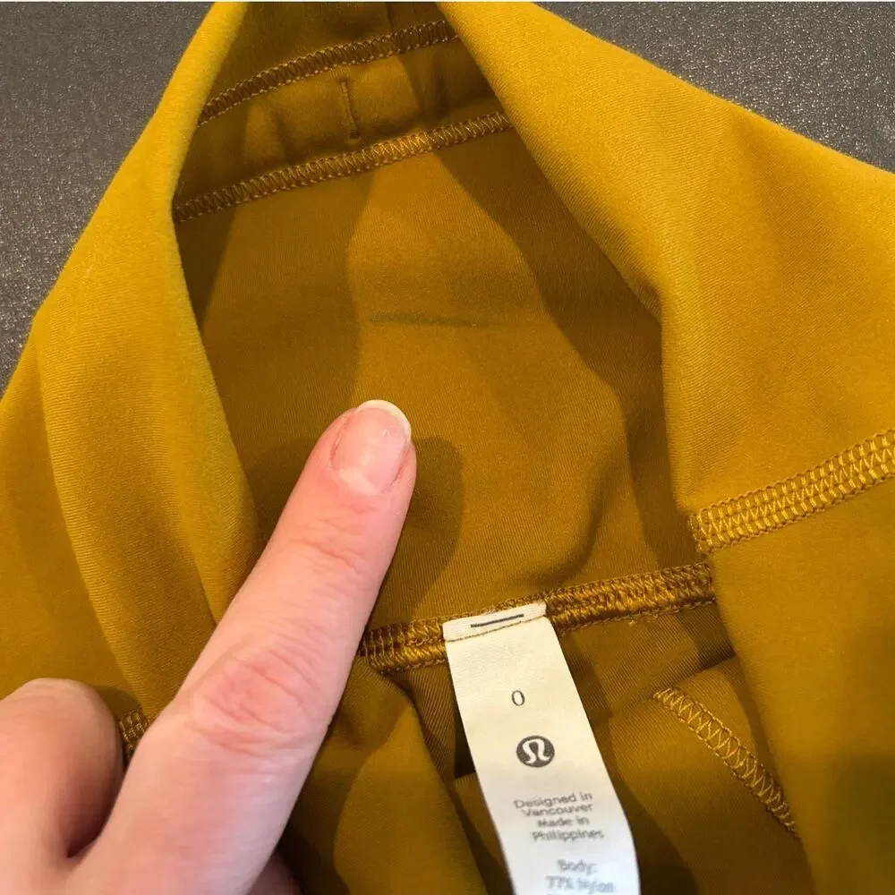 Lululemon Mustard Yellow High Rise Bike Shorts, Size 0